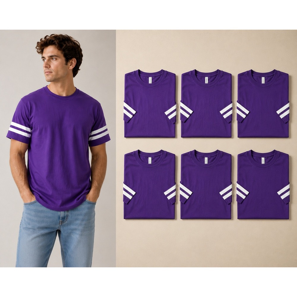 Royal Avalon Mens Purple Football Jersey‎ T-Shirt White Sleeve Stripes XL 6 Pk